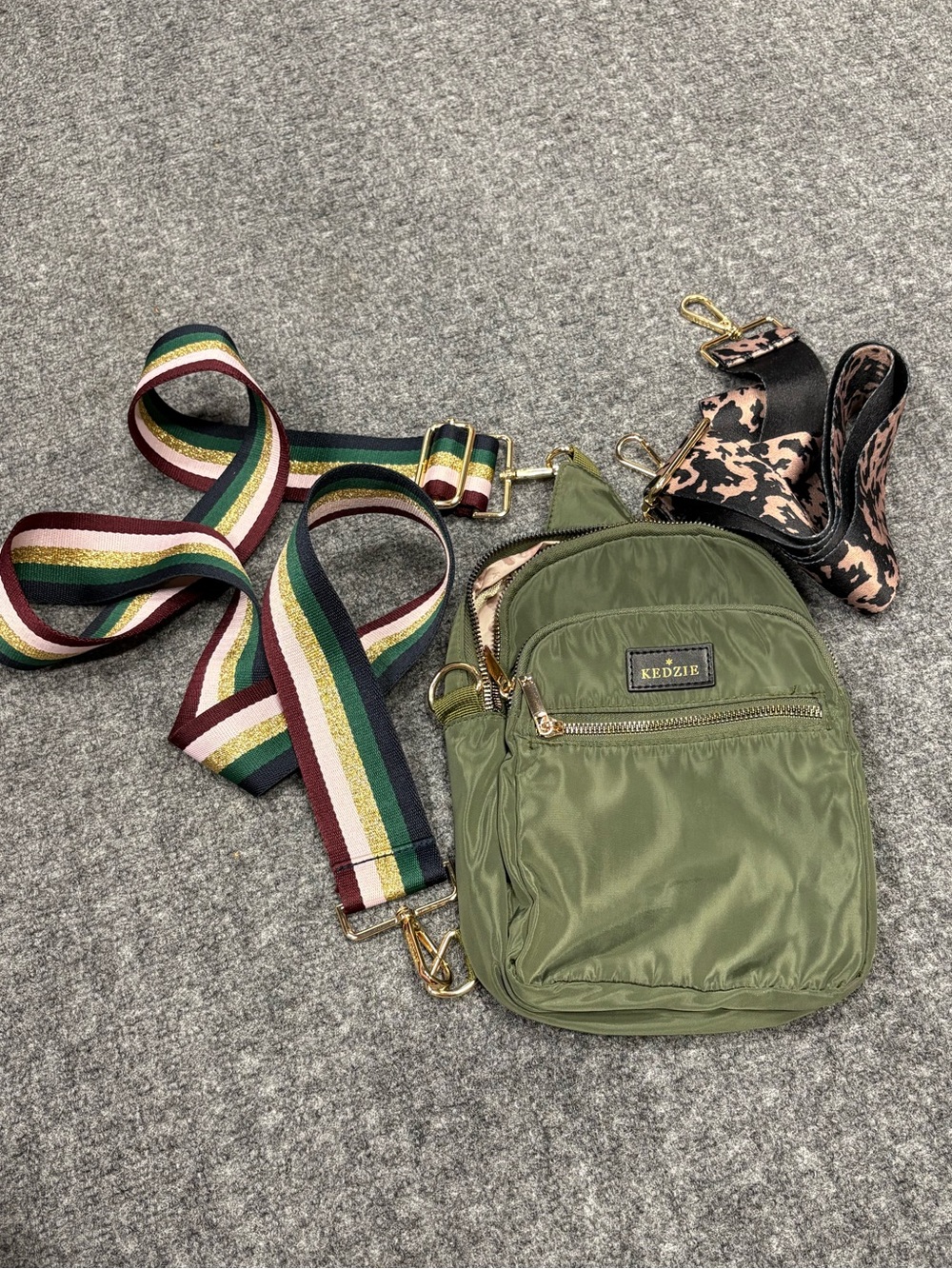 Kedzie Olive Green Nylon Crossbody Bag with Interchangeable Straps